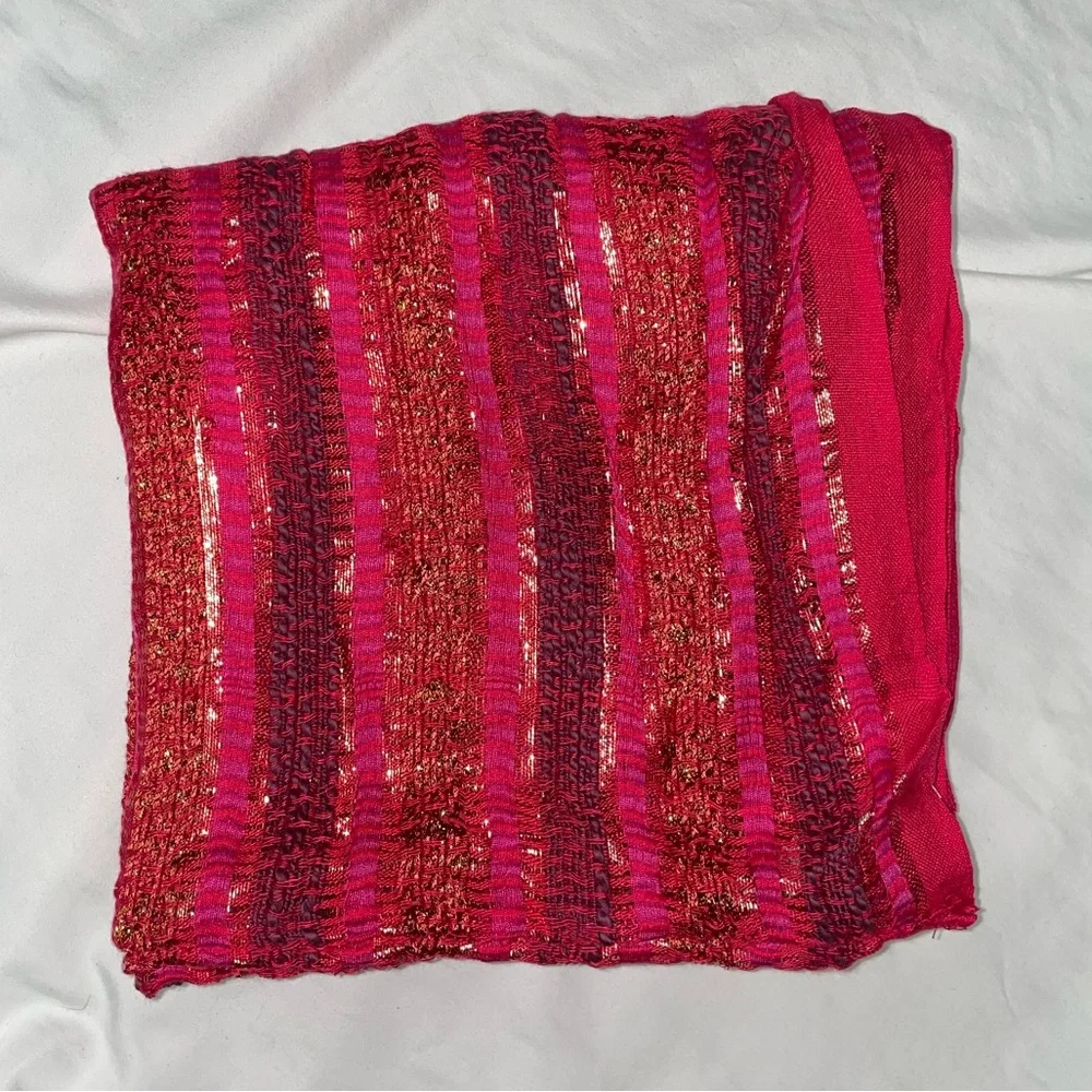 Collection Eighteen Red Burgundy Gold Sparkly Knit Scarf